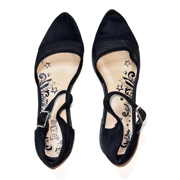 Black pointed toe suede mesh mini heels with ankle strap - size women’s 9 - used - Picture 2 of 4